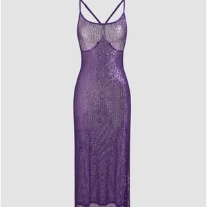 Cider sequin scoop neckline see through solid mid dress